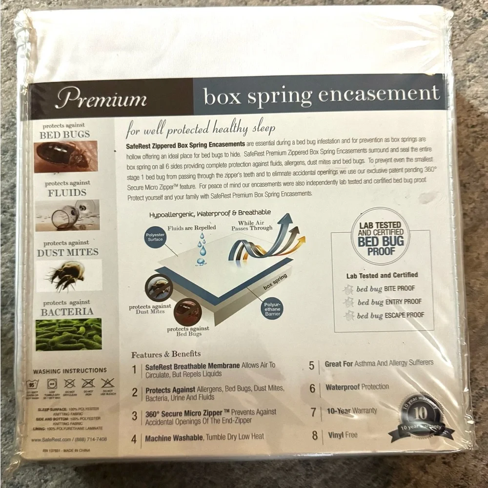 SafeRest Premium Box Spring Encasement – Brand New, Sealed - Size Twin XL